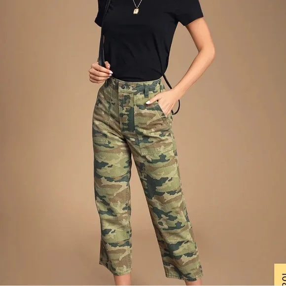 We The Free Free People Remy Camo High Waisted Wide Leg Jeans - Picture 7 of 16
